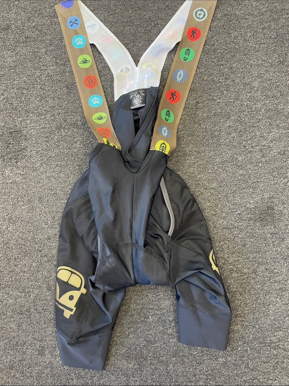 Ostroy Black Cargo Cycling Bib Shorts with Colorful Badge Suspenders